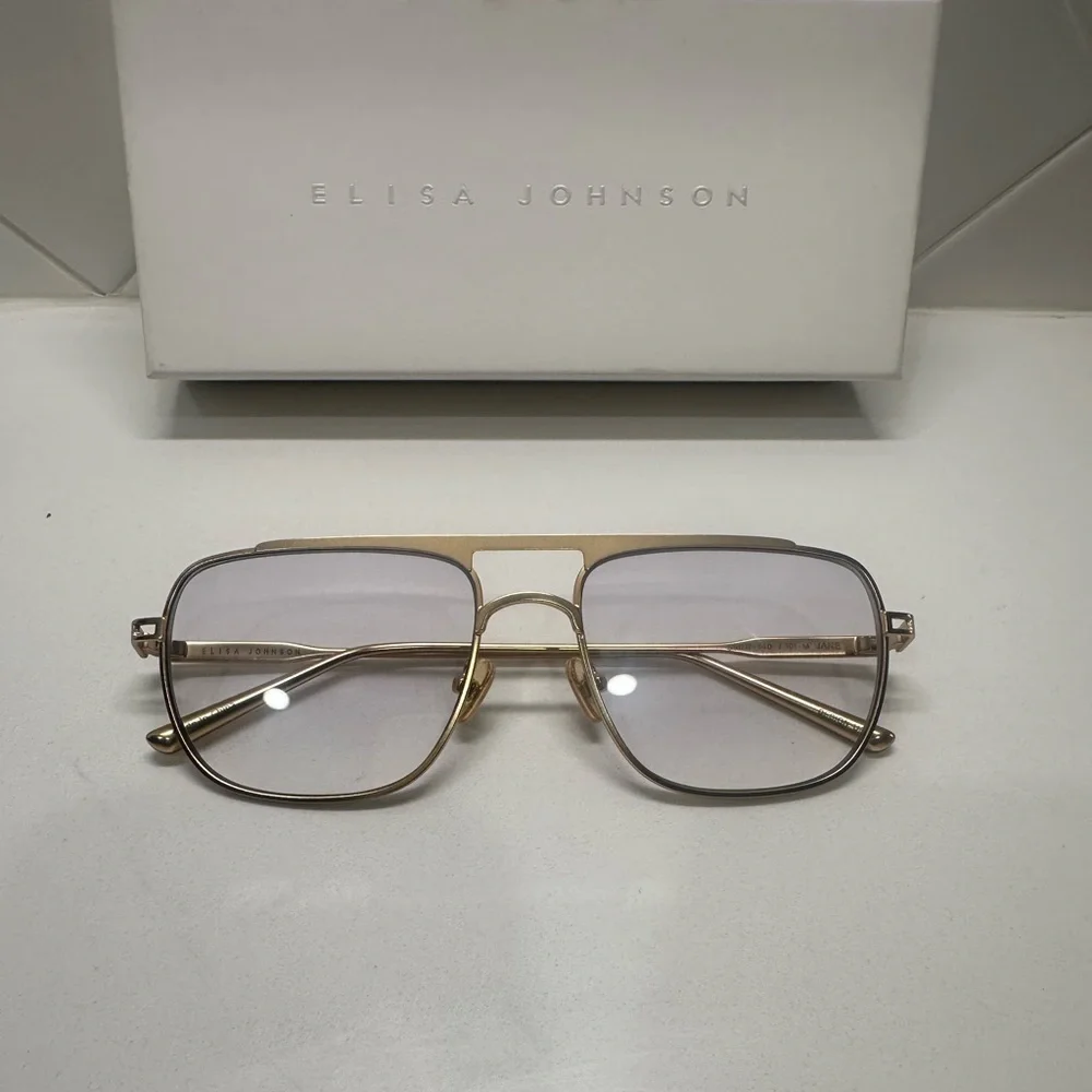 Elisa Johnson Women's Gold Metal Aviator Sunglasses - Light Tinted Lenses